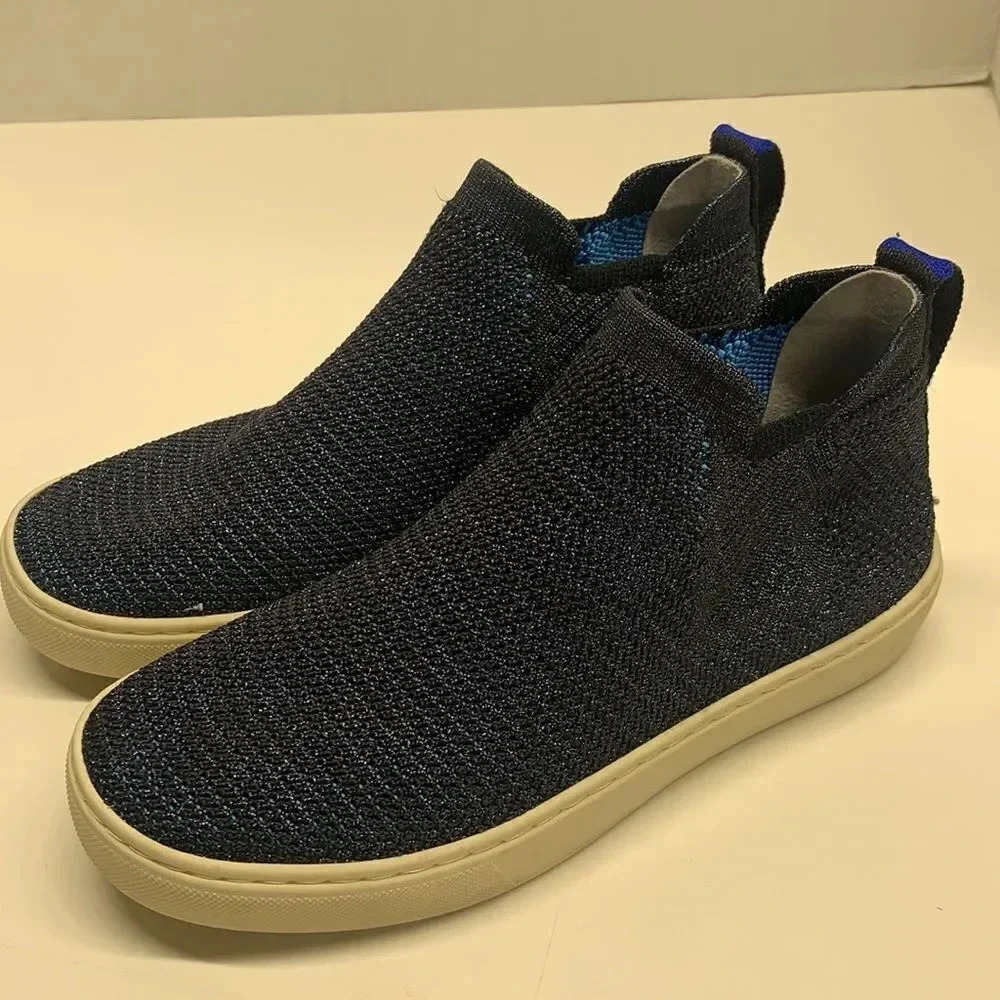 Rothys Chelsea Sneaker Shoes High Top Metallic Lattice Stitch Blue Size 5.5 - Picture 6 of 14